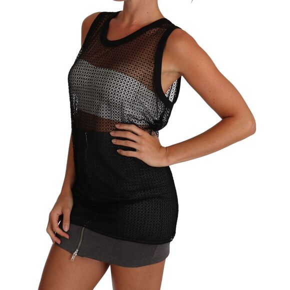 Dolce & Gabbana Geometric Mesh Sleeveless Top Women Black Tops & T-Shirts - Picture 4 of 4